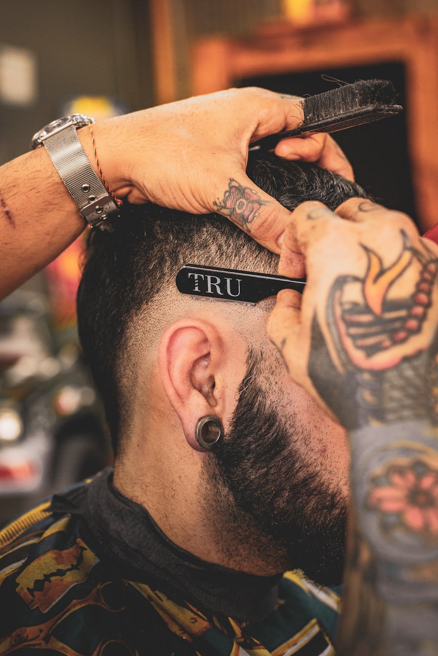 Man having his hair styled at a barber
